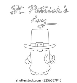 Outline square banner for St. Patrick's Day. Card for Patrick's Day with leprechaun and horseshoe. Vector illustration.