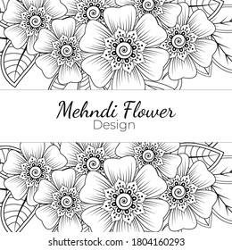 Outline square floral pattern in mehndi style. doodle ornament in black and white. hand draw illustration. Mehndi flower decoration in ethnic oriental, doodle ornament. outline hand draw illustration.