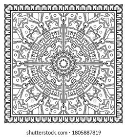 Outline square floral pattern in mehndi style. doodle ornament in black and white. hand draw illustration.