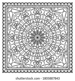 Outline square floral pattern in mehndi style. doodle ornament in black and white. hand draw illustration.