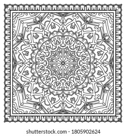 Esquema de patrón floral cuadrado en estilo mehndi. ornamento de garabato en blanco y negro. ilustración de dibujo a mano.