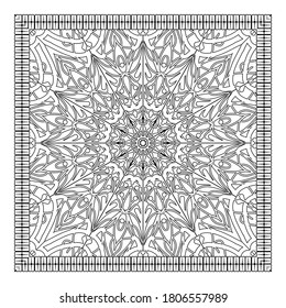 Outline square floral pattern in mehndi style. doodle ornament in black and white. hand draw illustration. Vector EPS 10.