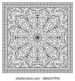 Outline square floral pattern in mehndi style. doodle ornament in black and white. hand draw illustration. Vector EPS 10.
