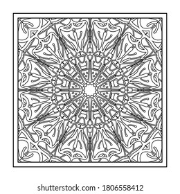 Outline square floral pattern in mehndi style. doodle ornament in black and white. hand draw illustration.