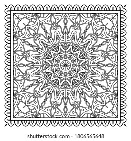 Outline square floral pattern in mehndi style. doodle ornament in black and white. hand draw illustration. EPS 10.