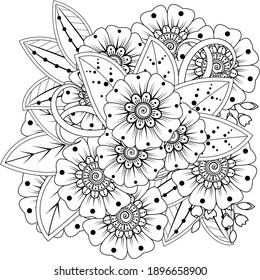 Outline square floral pattern in mehndi style. Flower mehndi. Vector EPS 10.