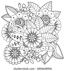 Outline square floral pattern in mehndi style. Flower mehndi. Vector EPS 10.