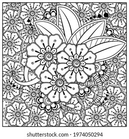 Outline square floral pattern in mehndi style for henna  mehndi  tattoo  decoration.