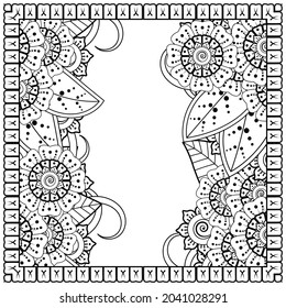 Outline square flower pattern in mehndi style for coloring book page