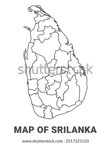 Outline Sri Lanka map with borders of region vector illustration