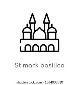 outline st mark basilica vector icon. isolated black simple line element illustration from monuments concept. editable vector stroke st mark basilica icon on white background