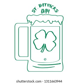 Outline of a st patrick day beer with a clover. Vector illustration design