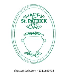 Outline of a st patrick day label with a golden coin pot. Vector illustration design