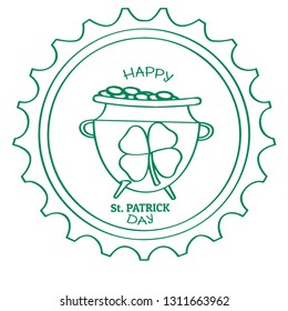 Outline of a st patrick day label with a golden coin pot. Vector illustration design