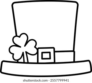 Outline of St. Patrick's Day leprechaun hat with shamrock pattern.
Good for greeting card,poster, banner, leaflet.
Transparent background.