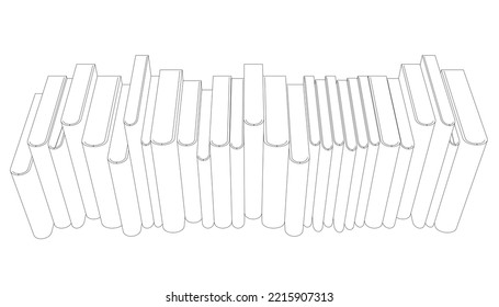 Outline of a stack of books from black lines isolated on a white background. Front view. Vector illustration.