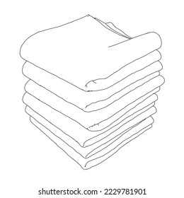 Esquema de una pila de toallas de líneas negras aisladas en un fondo blanco. Vista isométrica. 3 D. Ilustración vectorial.