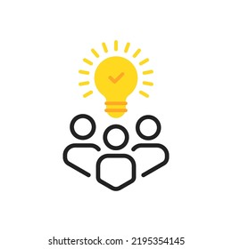 outline staff icon with yellow bulb like insight. concept of aha moment skill or development service. flat cartoon trend smart people meeting logotype graphic design web element isolated on white