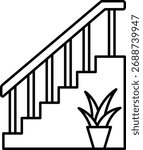 Outline Staircase with Plant Icon Vector Illustration