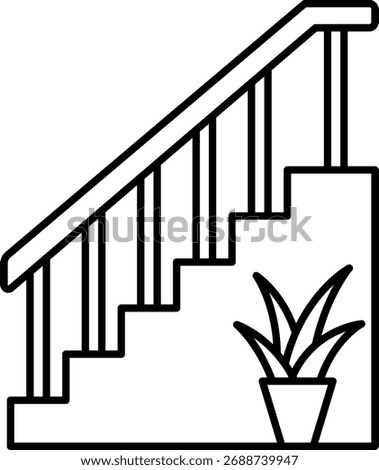 Outline Staircase with Plant Icon Vector Illustration