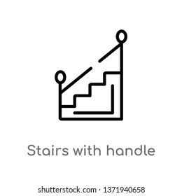 outline stairs with handle vector icon. isolated black simple line element illustration from construction concept. editable vector stroke stairs with handle icon on white background