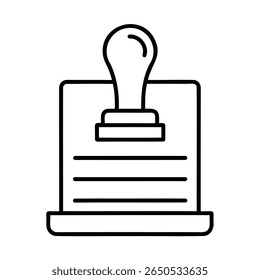 Outline stamp icon with document handle on paper