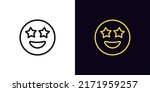 Outline star emoji icon, with editable stroke. Superstar emoticon with starry eyes, star struck face pictogram. Amazed funny emoji, fascinated wow face, excited emoticon. Vector icon for Animation