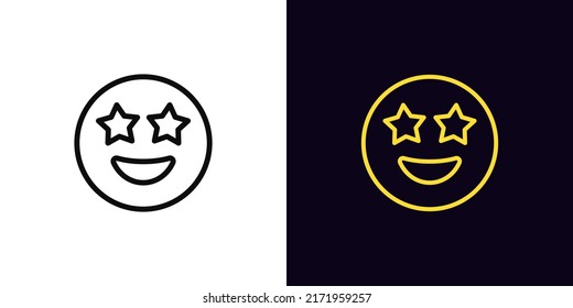 Outline star emoji icon, with editable stroke. Superstar emoticon with starry eyes, star struck face pictogram. Amazed funny emoji, fascinated wow face, excited emoticon. Vector icon for Animation