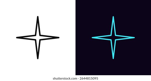 Outline star glitter icon, with editable stroke. Flash light icon, bright star glow. Magic glitter flare, bright glint, star shine, highlight glow effect, shiny starlight. Vector icon