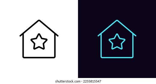 Outline star home icon, with editable stroke. House frame with star sign, premium real estate pictogram. Top rank of house booking, best cottage, celebrity real estate. Vector icon for Animation