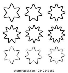 Outline star icon. Geometric star pattern. Linear snowflake shapes. Vector shape set.