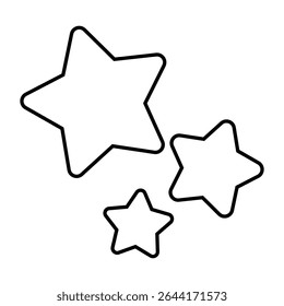 Contornar ícones de estrela em vários tamanhos, organizados diagonalmente em um plano de fundo branco. Perfeito para uso em sistemas de classificação, símbolos favoritos, elementos de interface do usuário ou detalhes decorativos de design em aplicativos e sites.