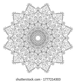 Outline star mandala for coloring book. Vector illustration isolated on white background.