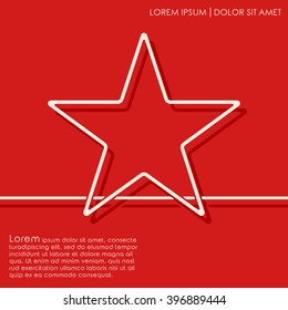 Outline star on red background. Brochures, flyer, card design template. Vector illustration