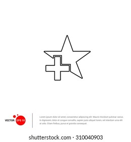 Outline Star with Plus icon, vector illustration. Flat design style