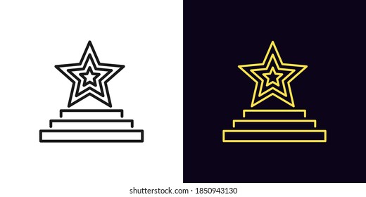 Outline Star Podium Icon. Linear Star Sign On Pedestal With Editable Stroke, Award Ceremony. Fashion Exhibition, Music Award, Winner, Superstar Show. Vector Icon, Sign, Symbol For UI And Animation