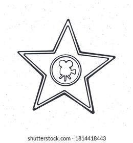 Outline of star shape award monument. Symbol of the film industry. Vector illustration. Hand drawn black ink sketch, isolated on white background