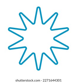 Outline the star shape in blue with 10 corners. on a white background