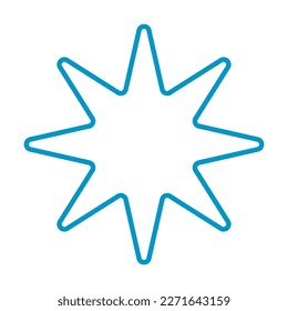Outline the star shape in blue with 8 corners. on a white background