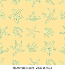 Outline Starfish Animal Seaweed Pattern Vector Illustration Seamless for Background Wallpaper Packaging