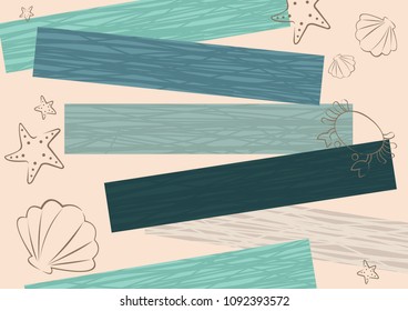 Outline of starfish, seashell and crab vector background for decoration.