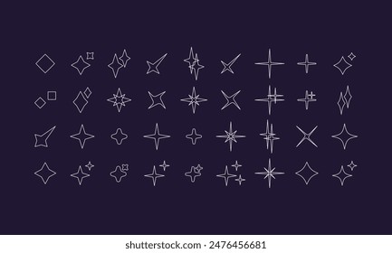 Outline Stars Abstract Geometric Vector universal Shapes Y2K style modern design, brutalist Icons, basic figures in retro futuristic assets, symbols and objects for logo, posters, banners, stickers