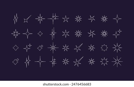 Outline Stars Abstract Geometric Vector universal Shapes Y2K style modern design, brutalist Icons, basic figures in retro futuristic assets, symbols and objects for logo, posters, banners, stickers