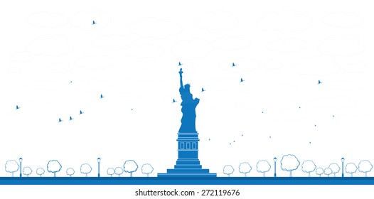 Outline Statue of Liberty New York. Vector Illustration. Business travel and tourism concept with place for text. Image for presentation, banner, placard and web site