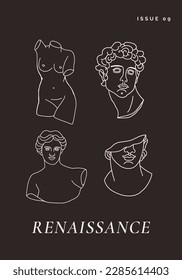 Outline statues on black poster