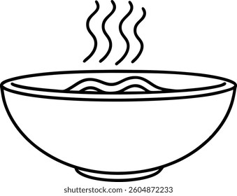 outline of a steaming bowl of ramen in line art vector illustration