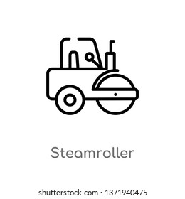 outline steamroller vector icon. isolated black simple line element illustration from construction concept. editable vector stroke steamroller icon on white background