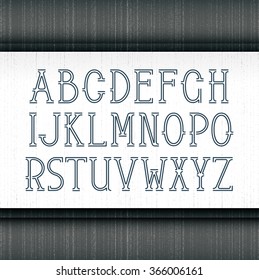 Outline stencil font, decorative typeface. Latin serif alphabet. 
