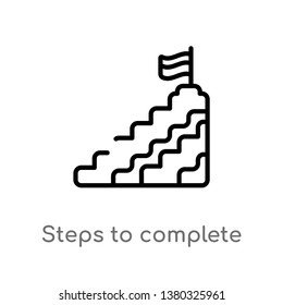 outline steps to complete vector icon. isolated black simple line element illustration from education concept. editable vector stroke steps to complete icon on white background