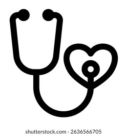 Outline stethoscope design with a heart symbolizes medical care and services in a clean style perfect for healthcare promotions.
